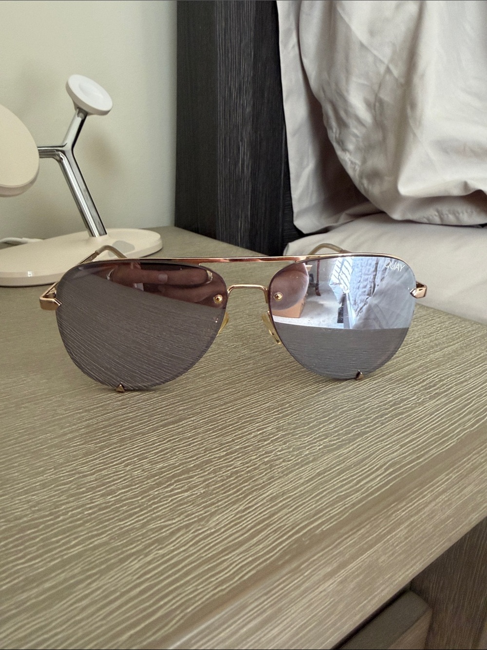 QUAY High Key Mini Rimless Aviator Sunglasses with Mirrored Silver Lenses